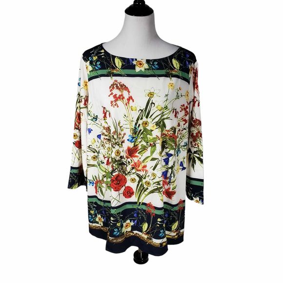 Linea by Louis Dell'Olio Plus 20W Floral Print Pullover Blouse Polyester Top - Picture 1 of 8